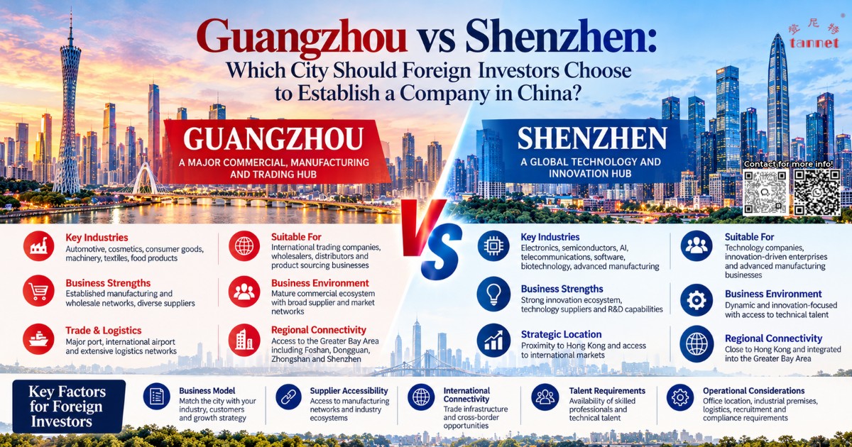 Guangzhou vs Shenzhen business comparison for foreign investors establishing a company in China