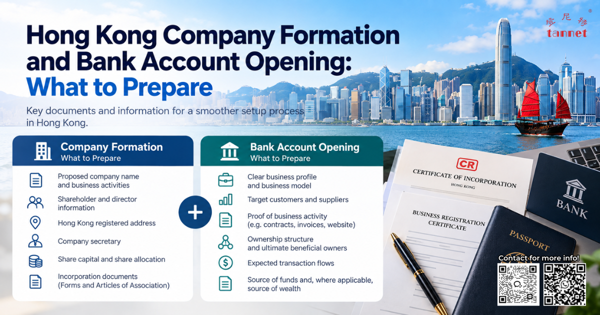 Hong Kong company formation and bank account opening requirements