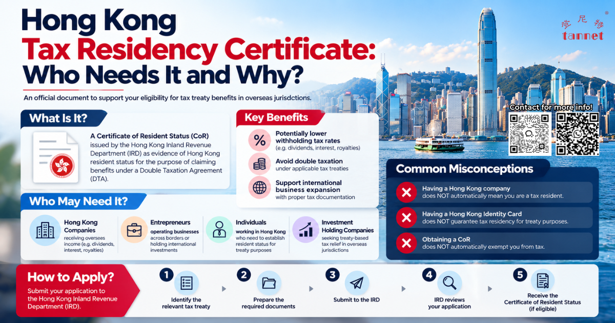 Hong Kong Tax Residency Certificate guide explaining eligibility, benefits, and application requirements for individuals and businesses.